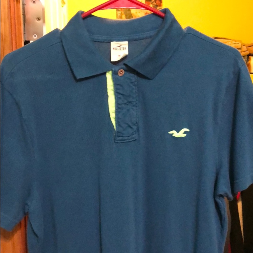 Hollister navy blue and neon green medium polo